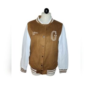 GUESS Women's Brown and White Varsity Jacket